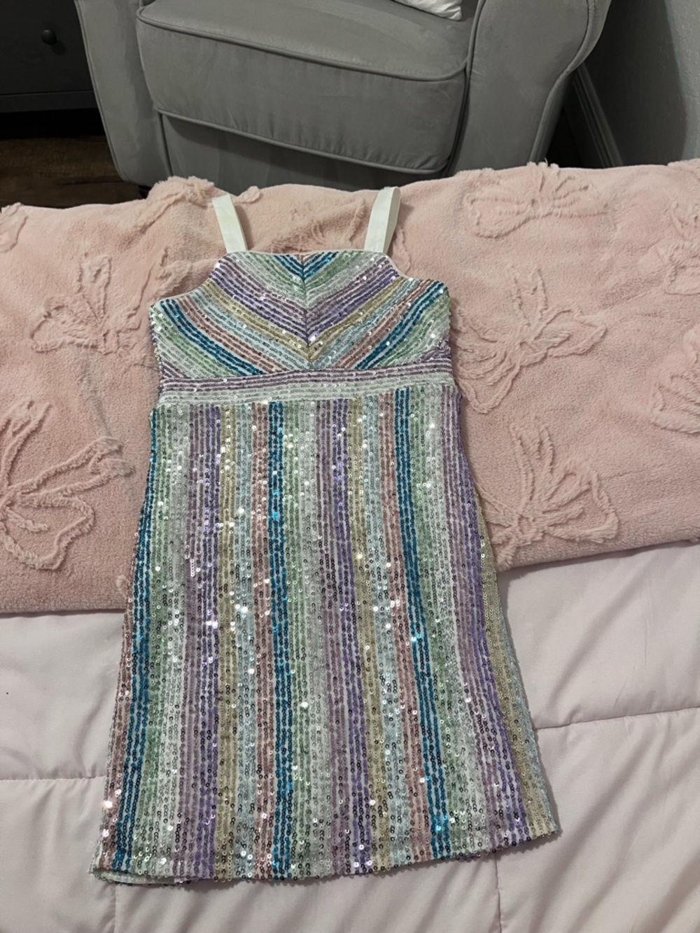 Sequin Pastel Rainbow Girls Dress